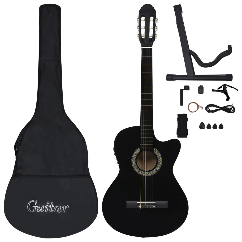 12 Piece Western Guitar Set with Equalizer and 6 Strings Black